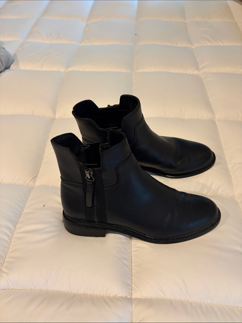 Women's Black Leather Ankle Booties with Side Zip